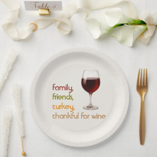 Assiettes En Carton Amis Nourriture Dinde et Vin Action de grâce mod