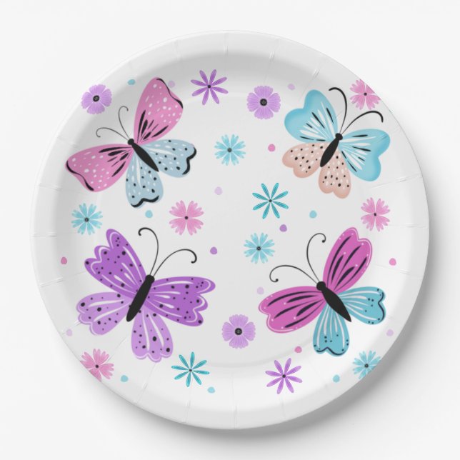 Assiettes En Carton Amis Papillons (Devant)