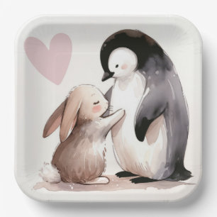 Assiettes En Carton Amitié Bunny et Penguin