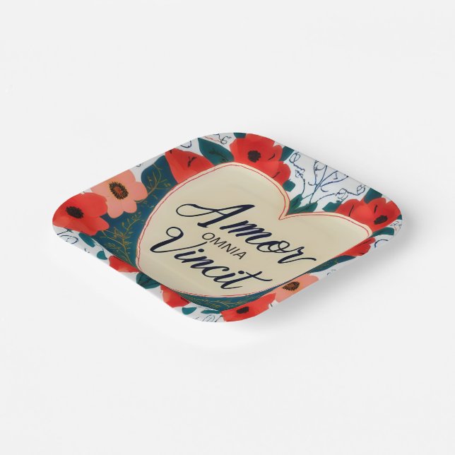 Assiettes En Carton Amor Omnia Vincit - citation (Angulaire)