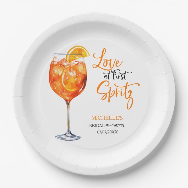 Assiettes En Carton Amour au premier Spritz Shower de Mariage Été Cock (Devant)