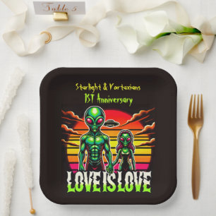 Assiettes En Carton Amour cosmique partagé par un couple Alien