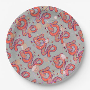 Assiettes En Carton Amour dans le style des années 60 & confettis
