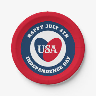 Assiettes En Carton Amour du 4 juillet USA Patriotique Rouge Blanc Ble