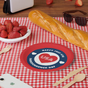 Assiettes En Carton Amour du 4 juillet USA Patriotique Rouge Blanc Ble