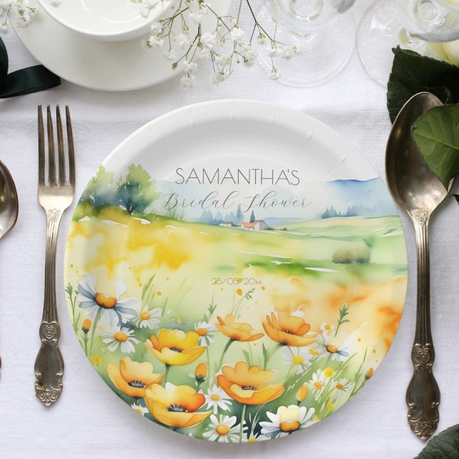 Assiettes En Carton Amour en fleurs printemps fleur nuptiale douche (Love in bloom spring summer flower bridal shower template paper plates personalized tableware)