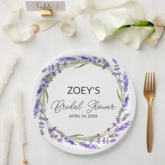 Assiettes En Carton Amour et Lavender | Elégante aquarelle florale (Mariage)