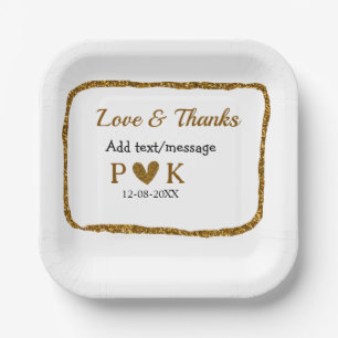 Assiettes En Carton Amour et merci ajouter nom de couple doré noir mar