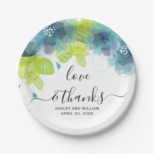 Assiettes En Carton Amour et merci fleurs bleues, mariage floraux