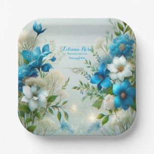 Assiettes En Carton Amour Éternel Bleu Floral Fête de Mariage