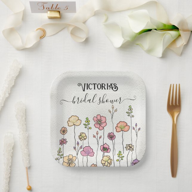 Assiettes En Carton Amour fleur sauvage en Fête des mariées fleurie (Mariage)
