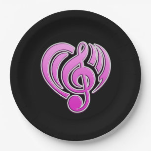 Assiettes En Carton Amour Musical Vibrations Cœur Rose Note De Musique