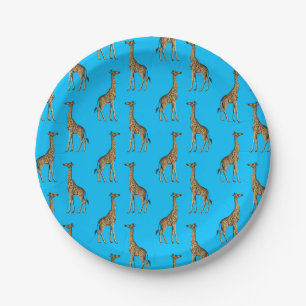 Assiettes En Carton Amoureux de girafe bleu animaux sauvages zoo safar
