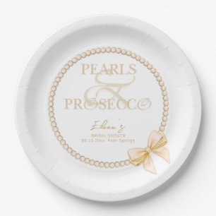 Assiettes En Carton Ampersand White Pearls Prosecco Bow Fête des marié