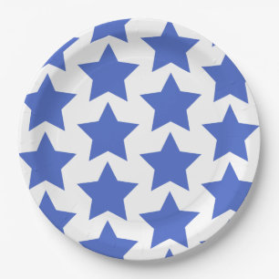Assiettes En Carton Amusant, Big Navy Blue Stars Motif - Nautique