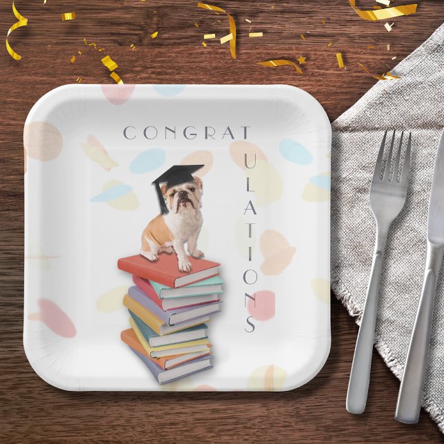Assiettes En Carton Amusant Bulldog Graduation Party Custom Paper Plat (Funny Bulldog Graduation Personalized Paper Plates..and don't forget the matching cups and napkins!)