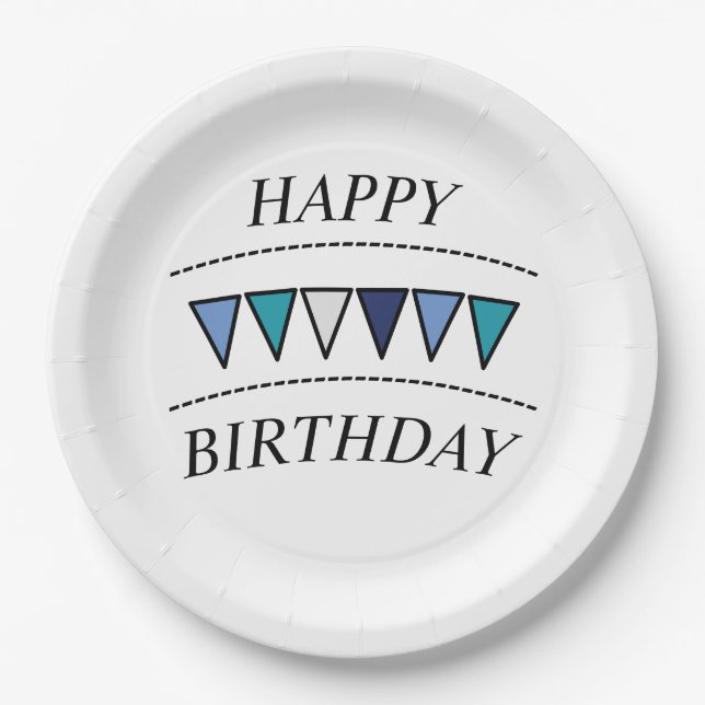 Assiettes En Carton Amusant Bunting Joyeux Anniversaire (Devant)