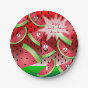 Assiettes En Carton Amusant Conception de Watermelon Face