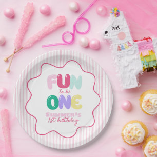 Assiettes En Carton Amusant d'être un ! Rayé Coloré 1er Anniversaire