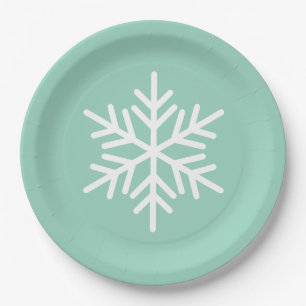 Assiettes En Carton Amusant Festif Flocon de Neige Alpin Blanc sur Tea