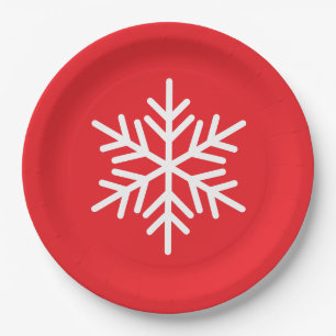 Assiettes En Carton Amusant Festif Flocon de Neige Nordique Blanc sur