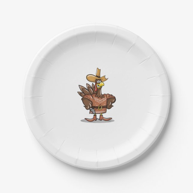 Assiettes En Carton Amusant Thanksgiving Turquie Cowboy (Devant)