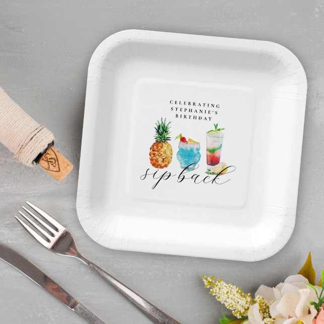 Assiettes En Carton Amusant Vibrant Blue Summer Cocktails Anniversaire (Créateur téléchargé)