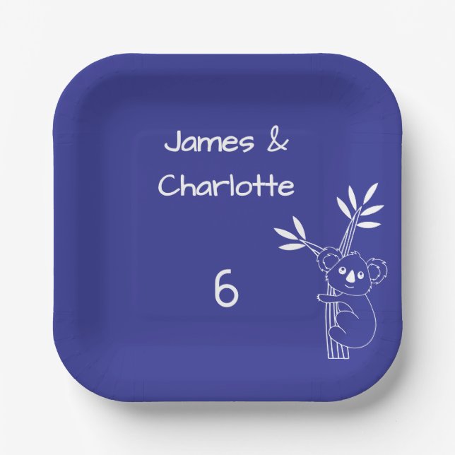 Assiettes En Carton Amusants Blue Australian Animaux Twin 6e anniversa (Recto)