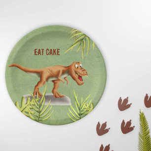 Assiettes En Carton Amusants Manger Gâteau Vert T-Rex Fête des enfants