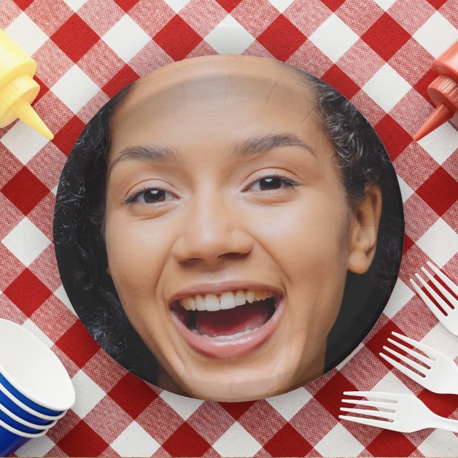 Assiettes En Carton Amusants Visage Complet Fermer Selfie Photo (funny full face close up selfie photo birthday party paper plates)