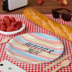 Assiettes En Carton Amusement d'été rose jaune bleu aquarelle