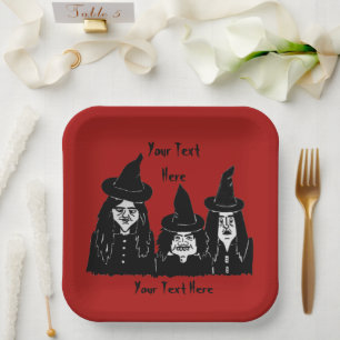 Assiettes En Carton amusement effrayant Halloween de sorcières noires