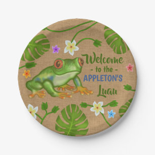 Assiettes En Carton Amusement hawaïen de plage de grenouille tropicale
