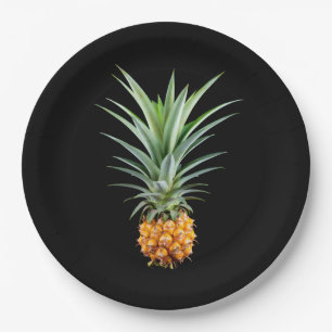 Assiettes En Carton Ananas avec grande coiffure sur arrière - plan noi