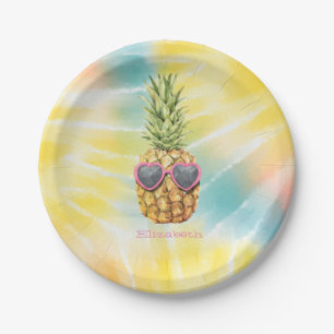 Assiettes En Carton Ananas cool, aquarelle Rainbow Tie Dye