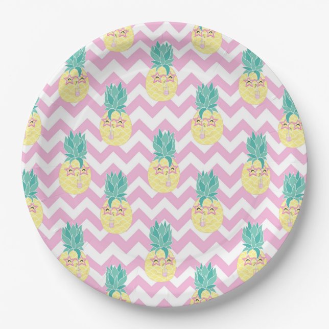 Assiettes En Carton Ananas et Chevron (Devant)