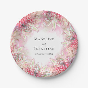 Assiettes En Carton Ananas rose exotique Mariage