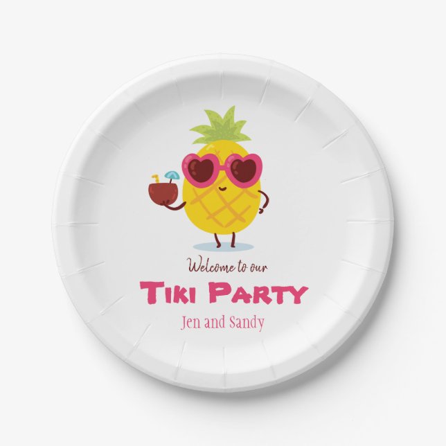 Assiettes En Carton Ananas Tiki Party Plaque en papier personnalisée L (Devant)