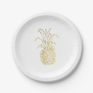 Assiettes En Carton Ananas vintage moderne élégant tropical d'or