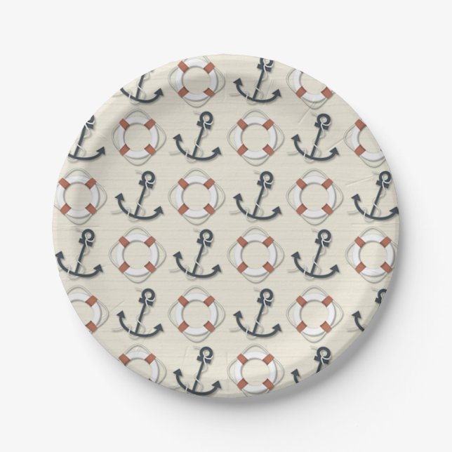 Assiettes En Carton Anchor nautical (Devant)