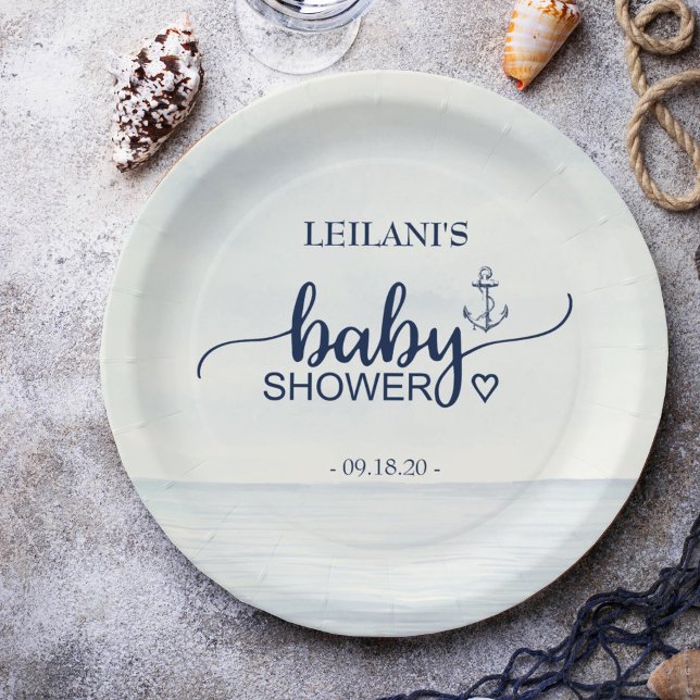 Assiettes En Carton Ancre Baby shower marin marine (Celebrate the upcoming arrival of your little sailor with our Nautical Ocean Baby Shower Plates.)