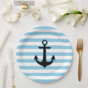 Assiettes En Carton Ancre Bleue, Ancre Bateau, Ancre Navire, Rayures