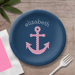 Assiettes En Carton Ancre de point rose mignon avec nom personnalisé M<br><div class="desc">Un design tendance et élégant avec des points et des couleurs préppantes plus un espace pour ajouter votre nom ou monogramme.</div>