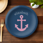 Assiettes En Carton Ancre de point rose mignon avec nom personnalisé M<br><div class="desc">Un design tendance et élégant avec des points et des couleurs préppantes plus un espace pour ajouter votre nom ou monogramme.</div>