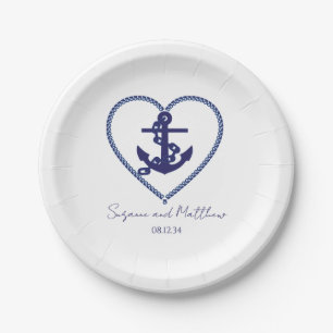 Assiettes En Carton Ancre Love Nautical Mariage Plaques de papier