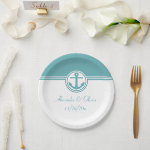 Assiettes En Carton Ancre marine turquoise