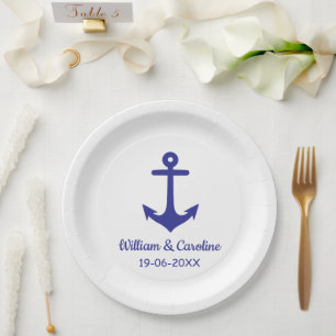 Assiettes En Carton Ancre nautique Bleue Mariage de destination