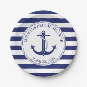 Assiettes En Carton Ancre nautique Fête des mariées Bleue Bleue de la 