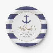 Assiettes En Carton Ancre nautique Marine Blue Stripes Baby shower gar (Devant)