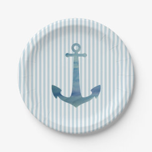 Assiettes En Carton Ancre Nautique Stripe Plate de Plage